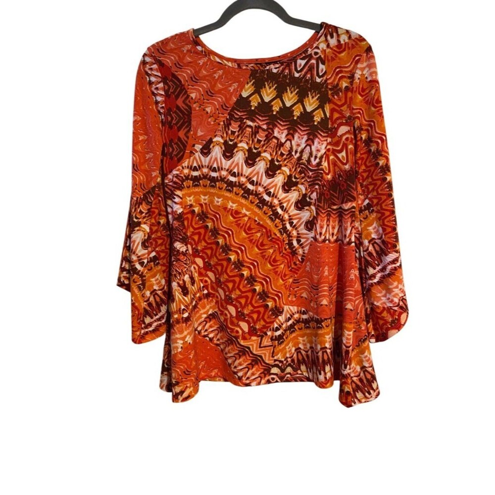 New Directions Women's S Blouse Multicolor Abstract Bell Sleeves Whimsigoth Boho